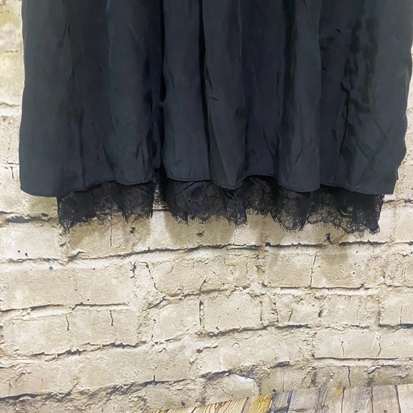 WHBM Black Silky Lace Ruffle V Neck Sleeveless A Line Dress - Picture 3 of 5